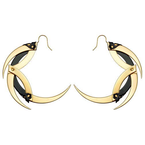 Small Gold and Black Dragon Moon Hoop Earrings