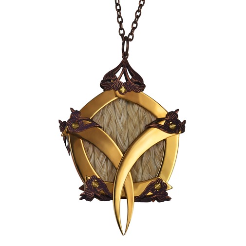 Gold Pentagon Cage White Horsehair Medallion